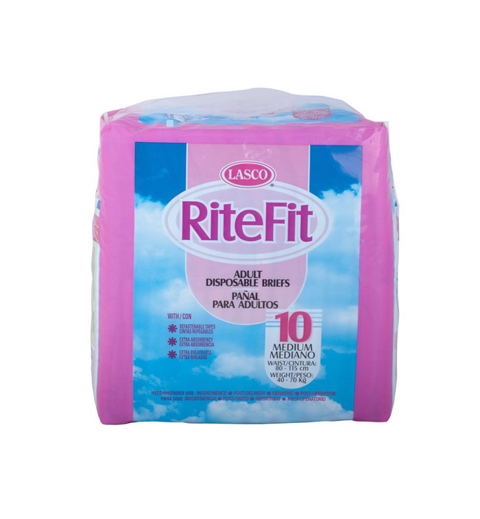 LASCO RITE FIT ADULT BRIEFS (MEDIUM, 10 UNITS)