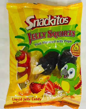 SNACKITOS JELLY SQUIRTS FRUIT FLAVOURED JELLY POPS (8 UNITS, ASSORTED FLAVOURS, 9.5 OZ)