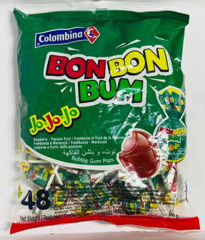 COLOMBINA BON BON BUM LOLLIPOPS (48 UNITS, 816 G, RASPBERRY / PASSION FRUIT)