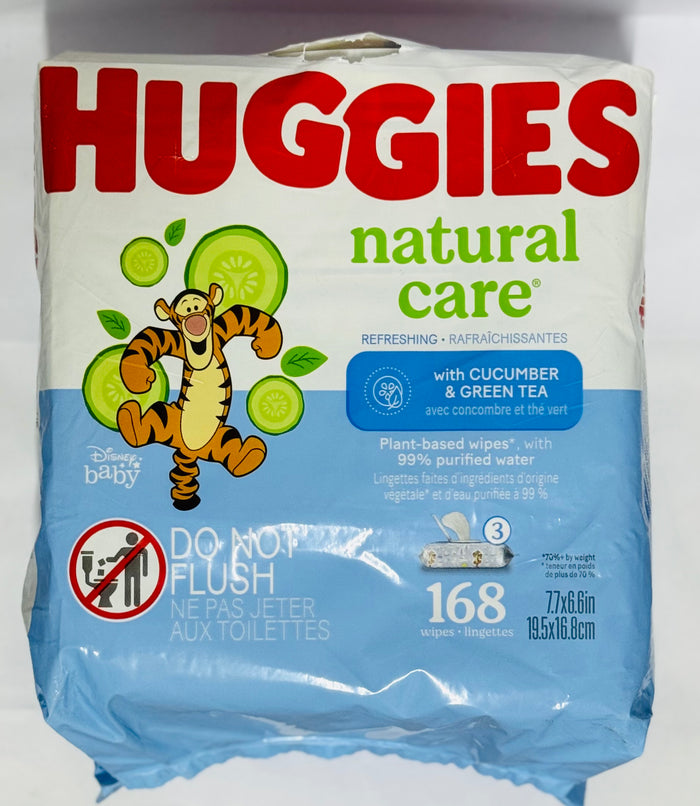 HUGGIES NATURAL CARE WIPES W/ CUCUMBER & GREEN TEA (168 UNITS)