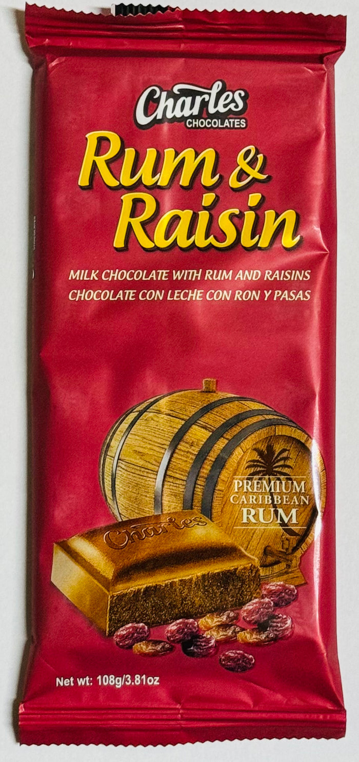 CHARLES CHOCOLATE RUM & RAISIN  MILK CHOCOLATE (108 G)