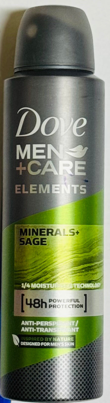 DOVE MEN’S ANTIPERSPIRANT SPRAY (MINERALS + SAGE, 150 ML)