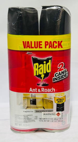 RAID ANT & ROACH INSECTICIDE SPRAY (VALUE PACK, 2 UNITS, 992 G)