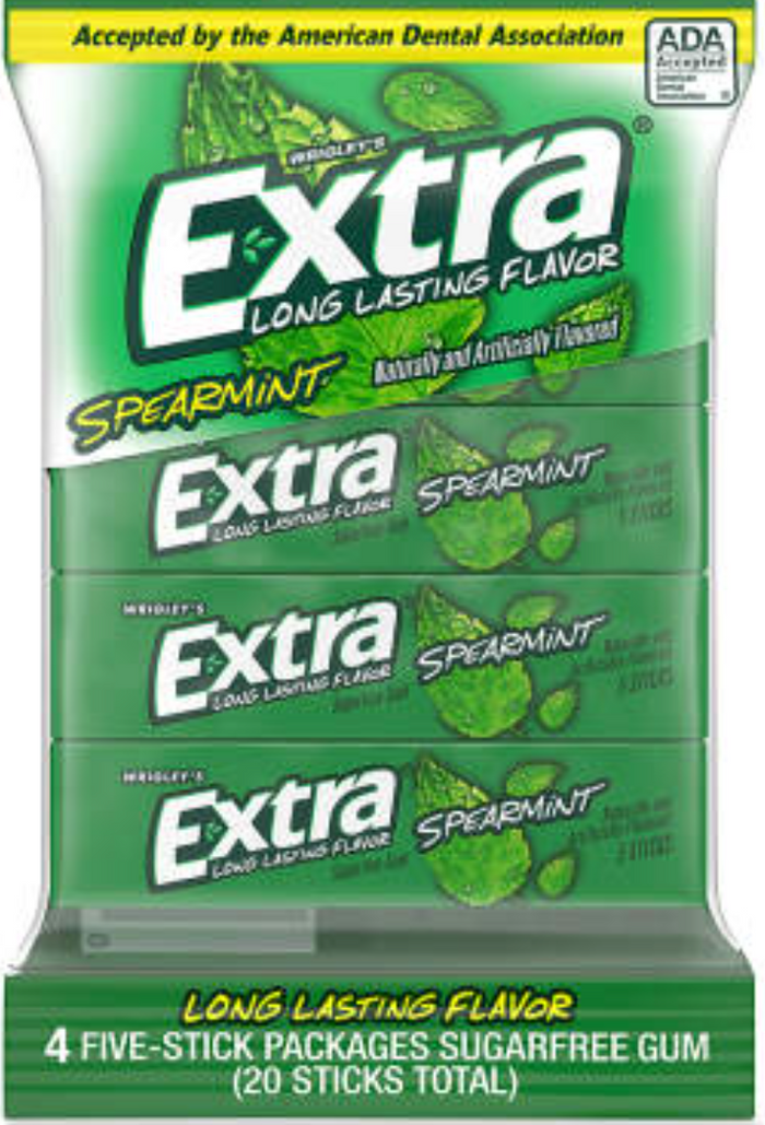 WRIGLEY'S EXTRA GUM (5 STICKS, 4 PACKS, SPEARMINT)