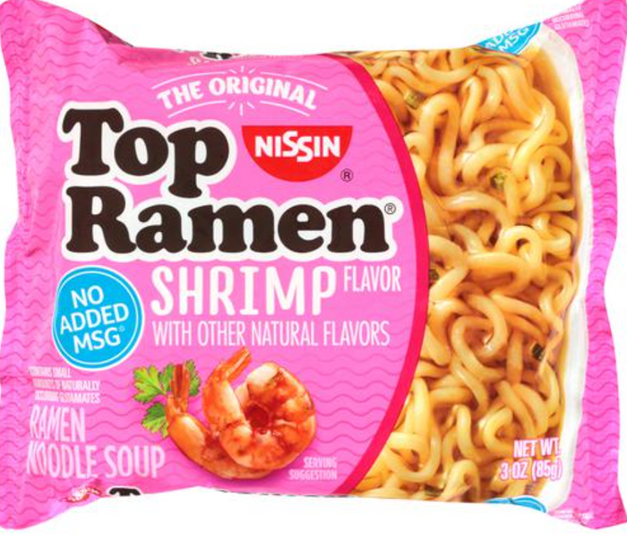 NISSIN TOP RAMEN NOODLE SOUP (SHRIMP, 85 G / 3 OZ)