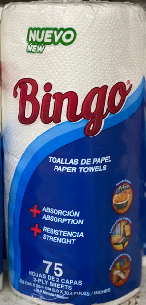 BINGO PAPER TOWELS (HAND TOWELS, 75 2-PLY SHEETS)